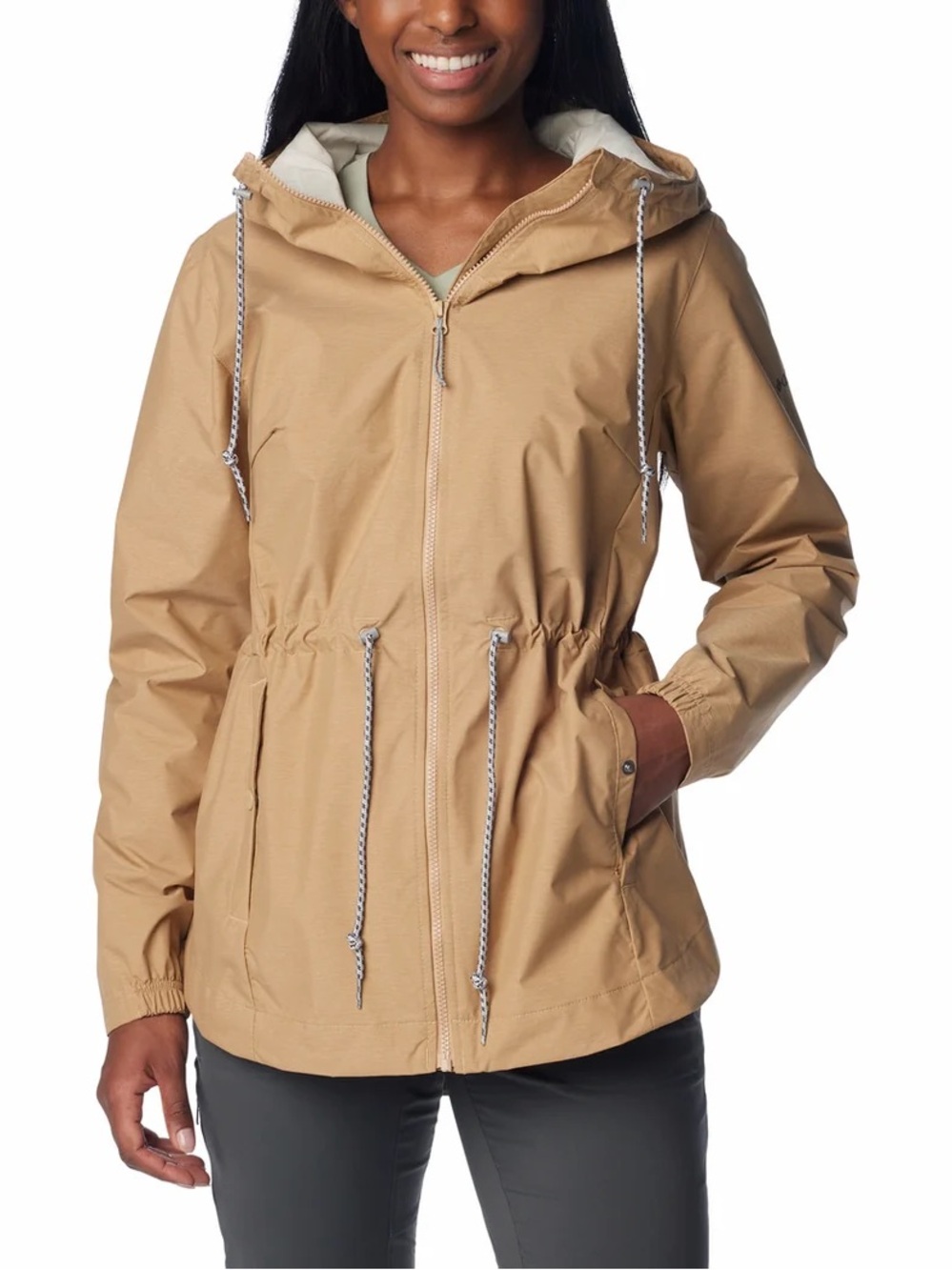 Columbia Lillian Ridge Anorak Hooded Rain Zip Jacket Tan XL Windbreaker